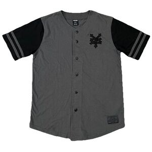 Zoo York Mens Gray Baseball Jersey Button Up Shirt Embroidered Logo Size Small S